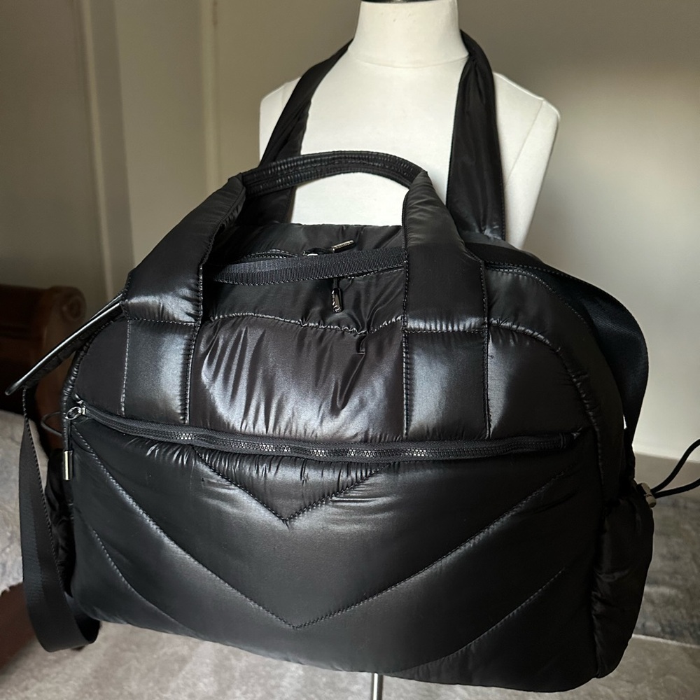 Carra x Athleta Black Chevon Puffer Gym and Travel Tote Bag
